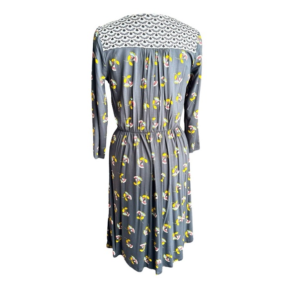 NWOT Boden Gray and Yellow Midi Sundress with Long Sleeves and V-Neck - Picture 4 of 9